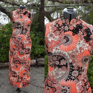 Vintage 1960s paisley mod cheongsam dress